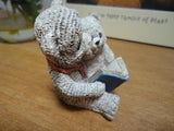 Vintage Father Bear with Baby Boy Son Reading Book Painted Carved Stone Figurine