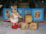 Steiff Germany Set of 3 Painted Blocks & Storybook 4 Panel Screen Ornaments NEW