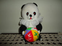 Panda Bear with Ball Knitted Handmade One of a Kind Tongue Bear