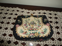 Western Germany Flower Tapestry Vintage Purse Satin Lining Golden Metal Clasp