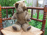 Antique 1950's Large Growler Teddy Bear Plush Fully Jointed Leather Paws 20 inch