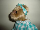 Bearington Collection Faux Mohair BEAR Girl Teal Blue Gingham Dress