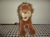 Antique Brown Mohair Lion Glass Eyes 12 Inch Sitting Heavy Wood Fiber 1950s