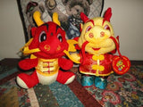 Chinese Dragon BRIDE & GROOM Set Stuffed Velvet Dragons NEW