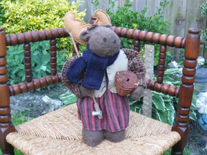 Europe OOAK Handmade Stuffed Moose With Fishing Rod