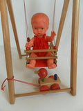 Vintage ES Germany Doll with Beechwood Baby Swing Set Wooden Duck