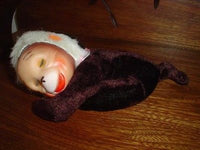 Antique Tokyo Japan Stuffed Laying Monkey Hologram Eyes Rubber Face