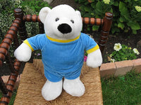 Dutch Holland 1980s Polar Bear Plush 14 Inch Wearing Blue Removable Tracksuit