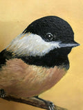 Original Oil Painting CHICKADEE Bird with Berries Artist Signed Schildt Schiedt 14"x11" inch