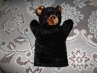Black Bear Hand Puppet 9 inch Vintage Crushed Velvet