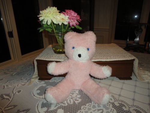 Antique Wendy Boston UK Bear Pink White Plush 14" RARE