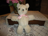 Antique Old White Mohair Teddy Bear 12 Inch Disc Eyes 1940s Rare