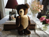 Antique Jointed Two Toned Light Dark Brown Teddy Bear Swivel Head 16 Inch 1950s