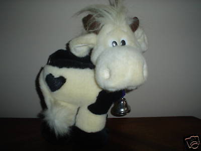 Russ Berrie B&W COW Plush with CowBell - Heart Shaped Spot on Hind