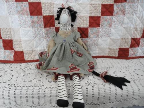 OOAK ZEBRA Folk Art Doll Handcrafted CANADA ARTIST Painted Fabric