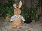 Dutch Bunny Rabbit Plush In Overalls RARE 12.5 Inch Brown Stuffed Animal Plush