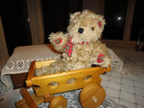 Antique 1960s Shaggy Brown Plush Teddy Red Plaid Paws L1216