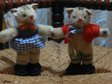 Antique Set of 2 Boy Girl Hermann Cats Germany Mohair Striped Cat 14cm 1960s