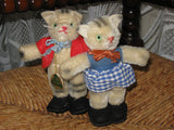 Antique Set of 2 Boy Girl Hermann Cats Germany Mohair Striped Cat 14cm 1960s