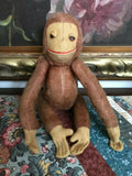 Antique 1930s UK Orangutan Monkey 12" Jointed Fuzzy Plush Glass Eyes Metal Rods