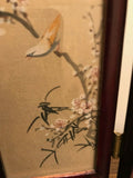 Vintage Chinese 4 Panel Screen Artist Hand Painted Silk Lacquer Rose Wood Glass