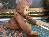 Antique 1930s UK Orangutan Monkey 12" Jointed Fuzzy Plush Glass Eyes Metal Rods