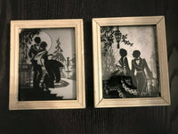 Antique 1933 Art Silhouette Set of 2 Framed 