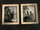 Antique 1933 Art Silhouette Set of 2 Framed "ON THE BALCONY" "ROMANCE" NY USA