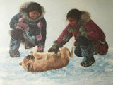 Dorothy Francis Bc Canada Artist Eskimo Best Friends Lithograph Matted Framed