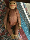 Antique 1930s UK Orangutan Monkey 12" Jointed Fuzzy Plush Glass Eyes Metal Rods