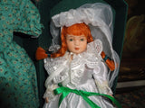 Anne of Green Gables Handcrafted Porcelain Doll Green Case 2 Outfits Bride 8in.