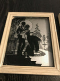 Antique 1933 Art Silhouette Set of 2 Framed "ON THE BALCONY" "ROMANCE" NY USA