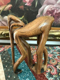 Antique African Wooden Hand Carved BABOON & BABY Figure Original Solid Wood 8x5"