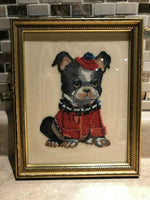 Antique Handmade Petit Point Artwork Boston Terrier Dog Framed Toronto 9x7.5