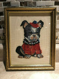 Antique Handmade Petit Point Artwork Boston Terrier Dog Framed Toronto 9x7.5"