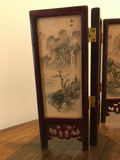 Vintage Chinese 4 Panel Screen Artist Hand Painted Silk Lacquer Rose Wood Glass