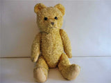 Old Antique English UK Yellow Teddy Bear Glass Eyes Working Squeaker Wood Fibers