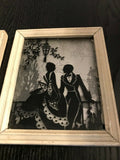 Antique 1933 Art Silhouette Set of 2 Framed "ON THE BALCONY" "ROMANCE" NY USA