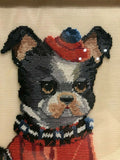 Antique Handmade Petit Point Artwork Boston Terrier Dog Framed Toronto 9x7.5"