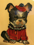 Antique Handmade Petit Point Artwork Boston Terrier Dog Framed Toronto 9x7.5"