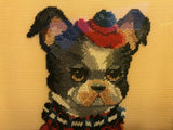 Antique Handmade Petit Point Artwork Boston Terrier Dog Framed Toronto 9x7.5"