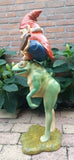 Jumbo Gnome with Lasso Riding Frog Statue Stunning 34 Inch Dwarfy Products ALD