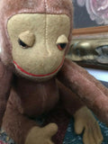 Antique 1930s UK Orangutan Monkey 12" Jointed Fuzzy Plush Glass Eyes Metal Rods