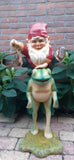 Jumbo Gnome with Lasso Riding Frog Statue Stunning 34 Inch Dwarfy Products ALD