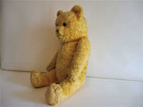 Old Antique English UK Yellow Teddy Bear Glass Eyes Working Squeaker Wood Fibers