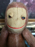 Antique 1930s UK Orangutan Monkey 12" Jointed Fuzzy Plush Glass Eyes Metal Rods