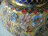 Asian Chinese Vintage Cloisonne Gold Brass Vase Peonies Flowers 10 Inch