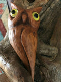 50's Mother & Baby OWLS Tree Wood Statue Hand Carved Signed Art 12" Glass Eyes