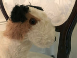 Antique Hermann Germany Fox Terrier Dog Mohair Straw Stuffed 11x9in Glass Eyes