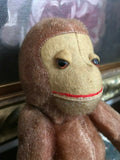 Antique 1930s UK Orangutan Monkey 12" Jointed Fuzzy Plush Glass Eyes Metal Rods